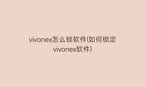 vivonex怎么锁软件(如何锁定vivonex软件)