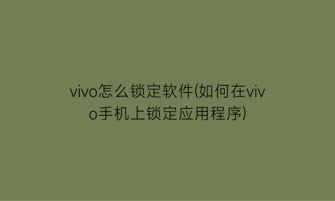 “vivo怎么锁定软件(如何在vivo手机上锁定应用程序)