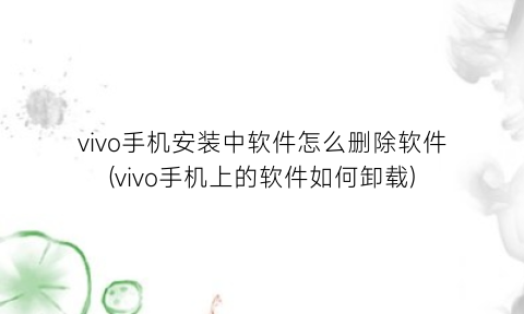 vivo手机安装中软件怎么删除软件(vivo手机上的软件如何卸载)