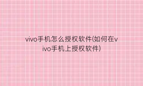 vivo手机怎么授权软件(如何在vivo手机上授权软件)