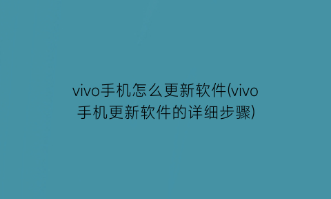 vivo手机怎么更新软件(vivo手机更新软件的详细步骤)