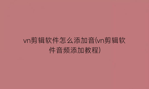 “vn剪辑软件怎么添加音(vn剪辑软件音频添加教程)