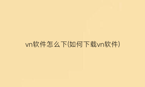 “vn软件怎么下(如何下载vn软件)