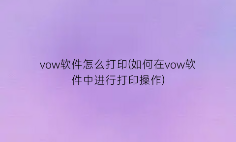 vow软件怎么打印(如何在vow软件中进行打印操作)