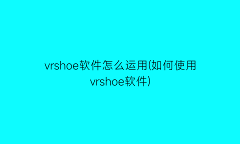 vrshoe软件怎么运用(如何使用vrshoe软件)