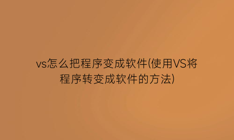 “vs怎么把程序变成软件(使用VS将程序转变成软件的方法)