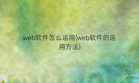 “web软件怎么运用(web软件的运用方法)