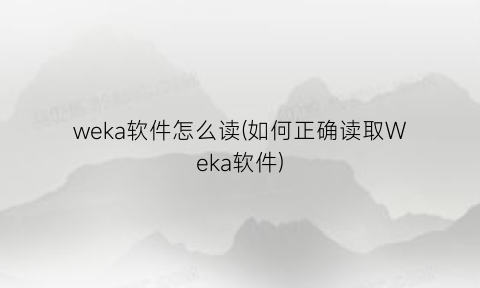 weka软件怎么读(如何正确读取Weka软件)