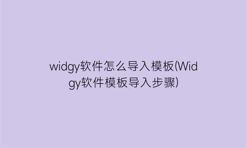 “widgy软件怎么导入模板(Widgy软件模板导入步骤)