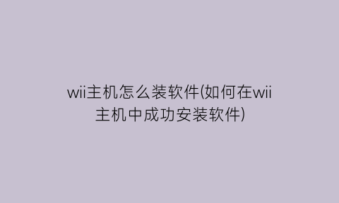 wii主机怎么装软件(如何在wii主机中成功安装软件)