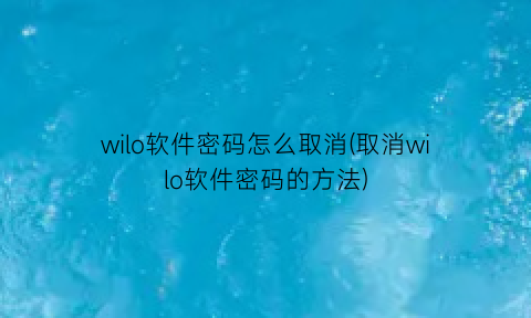 wilo软件密码怎么取消(取消wilo软件密码的方法)