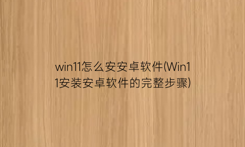 win11怎么安安卓软件(Win11安装安卓软件的完整步骤)