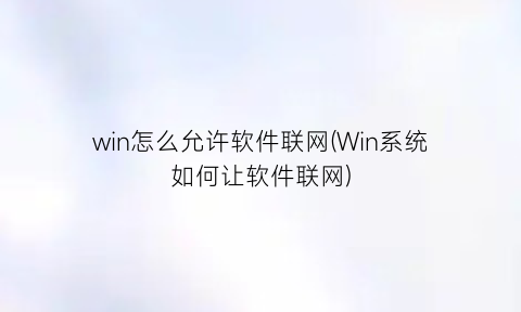 win怎么允许软件联网(Win系统如何让软件联网)