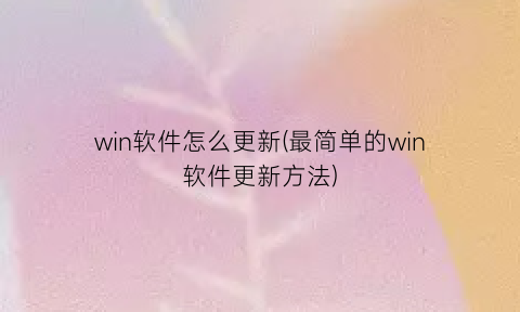win软件怎么更新(最简单的win软件更新方法)