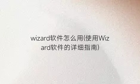 wizard软件怎么用(使用Wizard软件的详细指南)