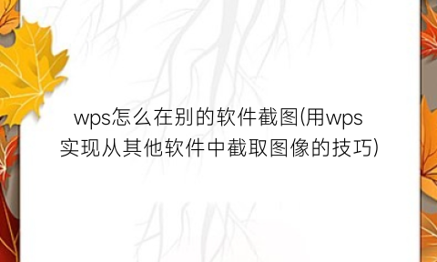 wps怎么在别的软件截图(用wps实现从其他软件中截取图像的技巧)