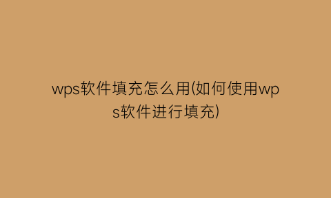 wps软件填充怎么用(如何使用wps软件进行填充)