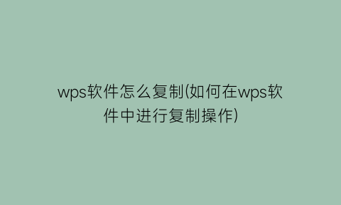 wps软件怎么复制(如何在wps软件中进行复制操作)