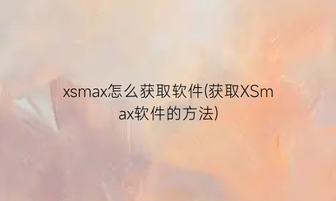xsmax怎么获取软件(获取XSmax软件的方法)