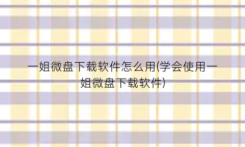 一姐微盘下载软件怎么用(学会使用一姐微盘下载软件)