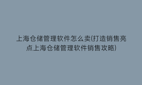 “上海仓储管理软件怎么卖(打造销售亮点上海仓储管理软件销售攻略)