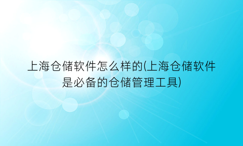 上海仓储软件怎么样的(上海仓储软件是必备的仓储管理工具)