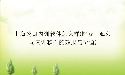 “上海公司内训软件怎么样(探索上海公司内训软件的效果与价值)