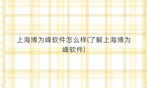 “上海博为峰软件怎么样(了解上海博为峰软件)