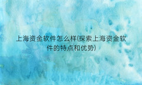上海资金软件怎么样(探索上海资金软件的特点和优势)