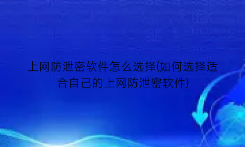 “上网防泄密软件怎么选择(如何选择适合自己的上网防泄密软件)