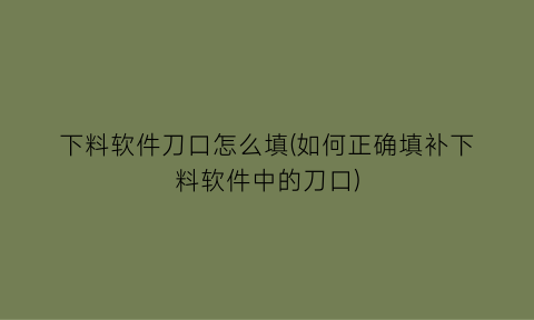 “下料软件刀口怎么填(如何正确填补下料软件中的刀口)