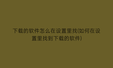 下载的软件怎么在设置里找(如何在设置里找到下载的软件)