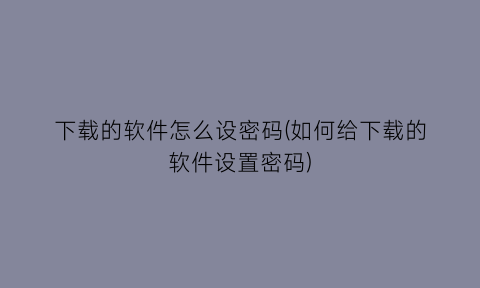 下载的软件怎么设密码(如何给下载的软件设置密码)