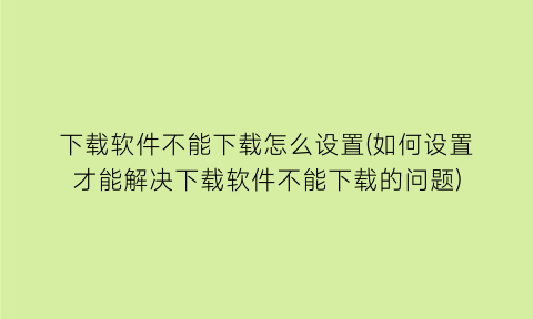 下载软件不能下载怎么设置(如何设置才能解决下载软件不能下载的问题)