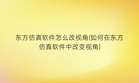 东方仿真软件怎么改视角(如何在东方仿真软件中改变视角)