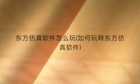 东方仿真软件怎么玩(如何玩转东方仿真软件)