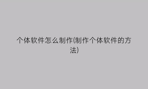 “个体软件怎么制作(制作个体软件的方法)