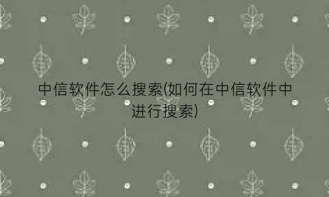 中信软件怎么搜索(如何在中信软件中进行搜索)