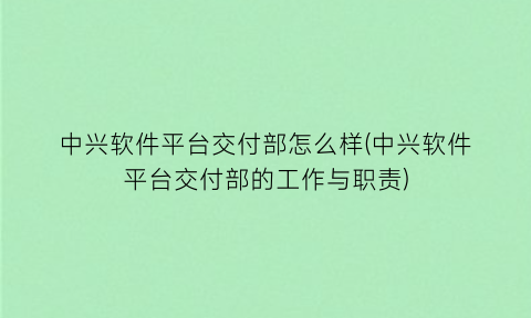 “中兴软件平台交付部怎么样(中兴软件平台交付部的工作与职责)