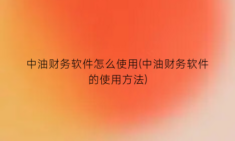 “中油财务软件怎么使用(中油财务软件的使用方法)