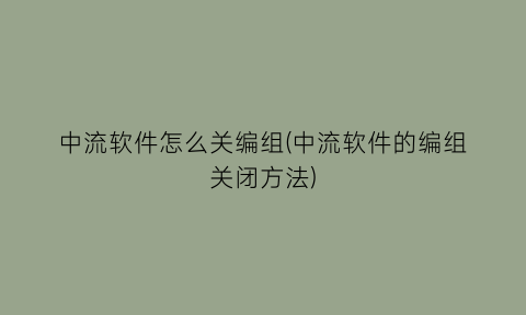 中流软件怎么关编组(中流软件的编组关闭方法)