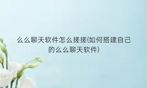 “么么聊天软件怎么搓搓(如何搭建自己的么么聊天软件)