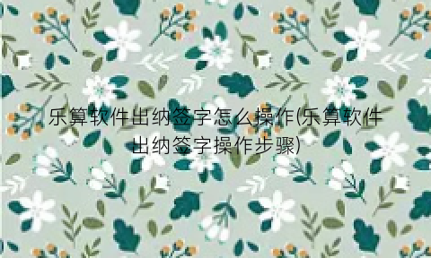 “乐算软件出纳签字怎么操作(乐算软件出纳签字操作步骤)