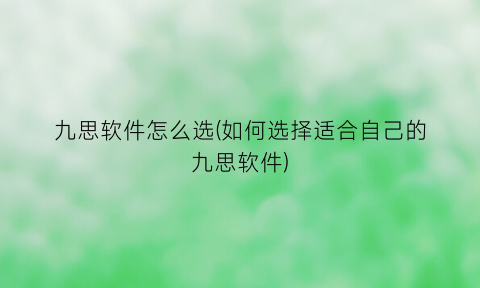 “九思软件怎么选(如何选择适合自己的九思软件)
