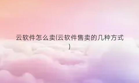 云软件怎么卖(云软件售卖的几种方式)