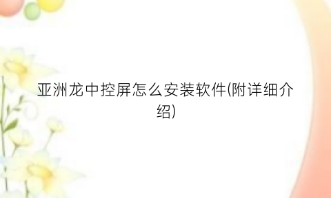 “亚洲龙中控屏怎么安装软件(附详细介绍)
