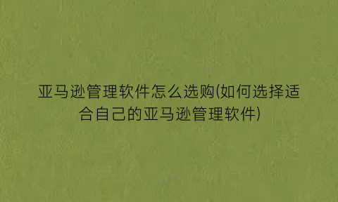 亚马逊管理软件怎么选购(如何选择适合自己的亚马逊管理软件)