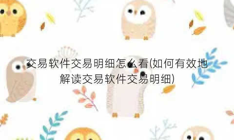 “交易软件交易明细怎么看(如何有效地解读交易软件交易明细)