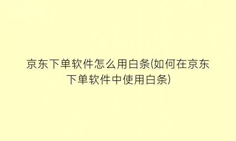 京东下单软件怎么用白条(如何在京东下单软件中使用白条)