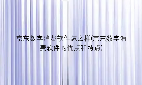 京东数字消费软件怎么样(京东数字消费软件的优点和特点)